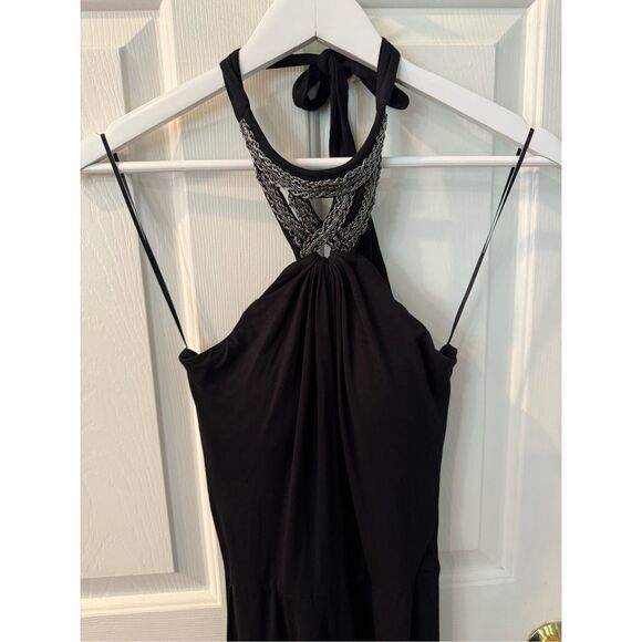 Cache Black Jersey Chain Adorned Halter Tie Maxi Dress sz XS - Picture 1 of 6